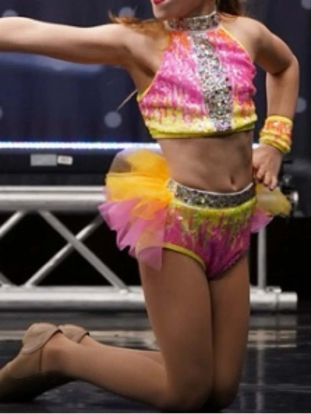 Neon Pink & Yellow Sequin Dance Costume Set - Kids